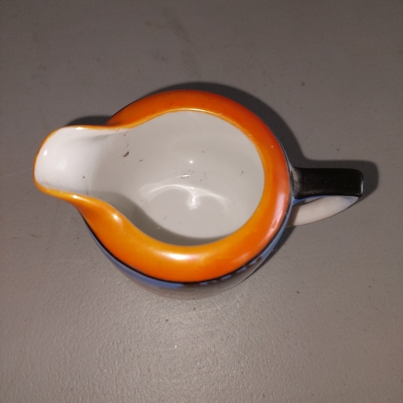 VTG Noritake Lusterware Creamer Swan Lake Tree Orange Black Blue 2.25 inch - Picture 7 of 8